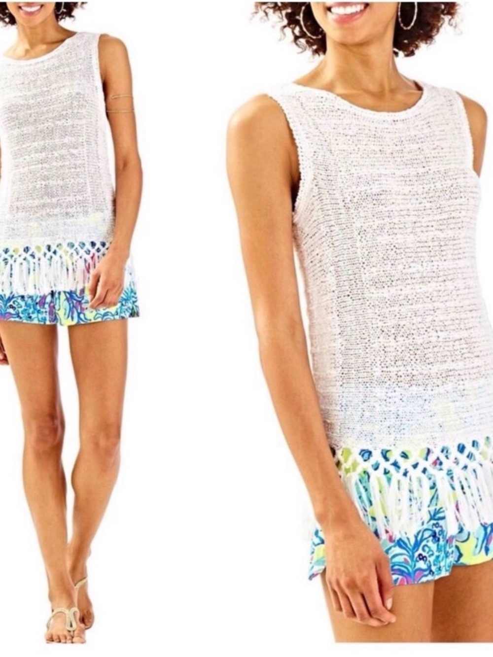 Lilly Pulitzer White Crochet Fringe Beach Tunic